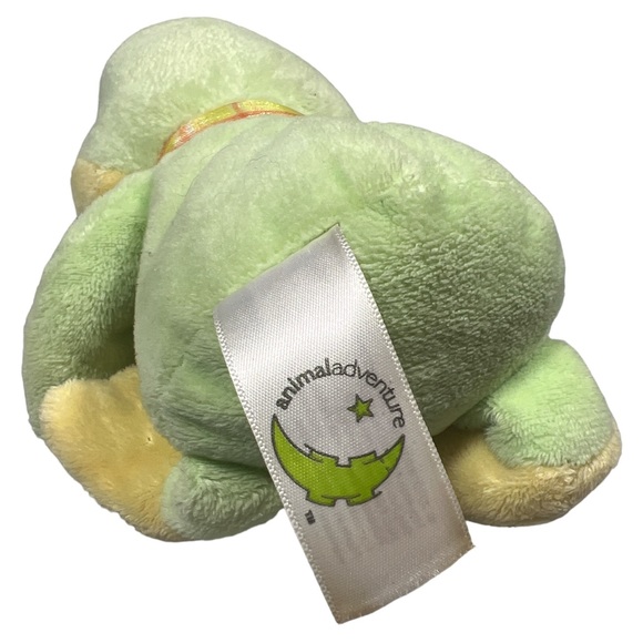 ANIMAL ADVENTURE GREEN YELLOW FROG BOW LOVEY PLUSH STUFFED ANIMAL 6” INCHES - Picture 7 of 8